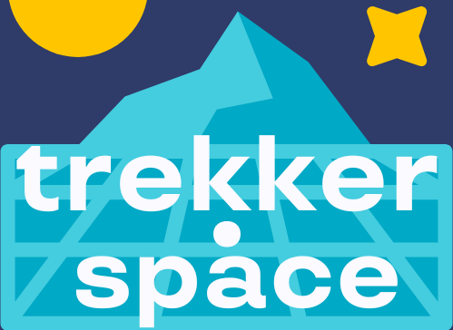 trekker.space logo created by Jason Payne The image is a crossway of paths with a montain on the horizon with a sun and two stars on a dark blue sky. The imagine inspires life journeys.